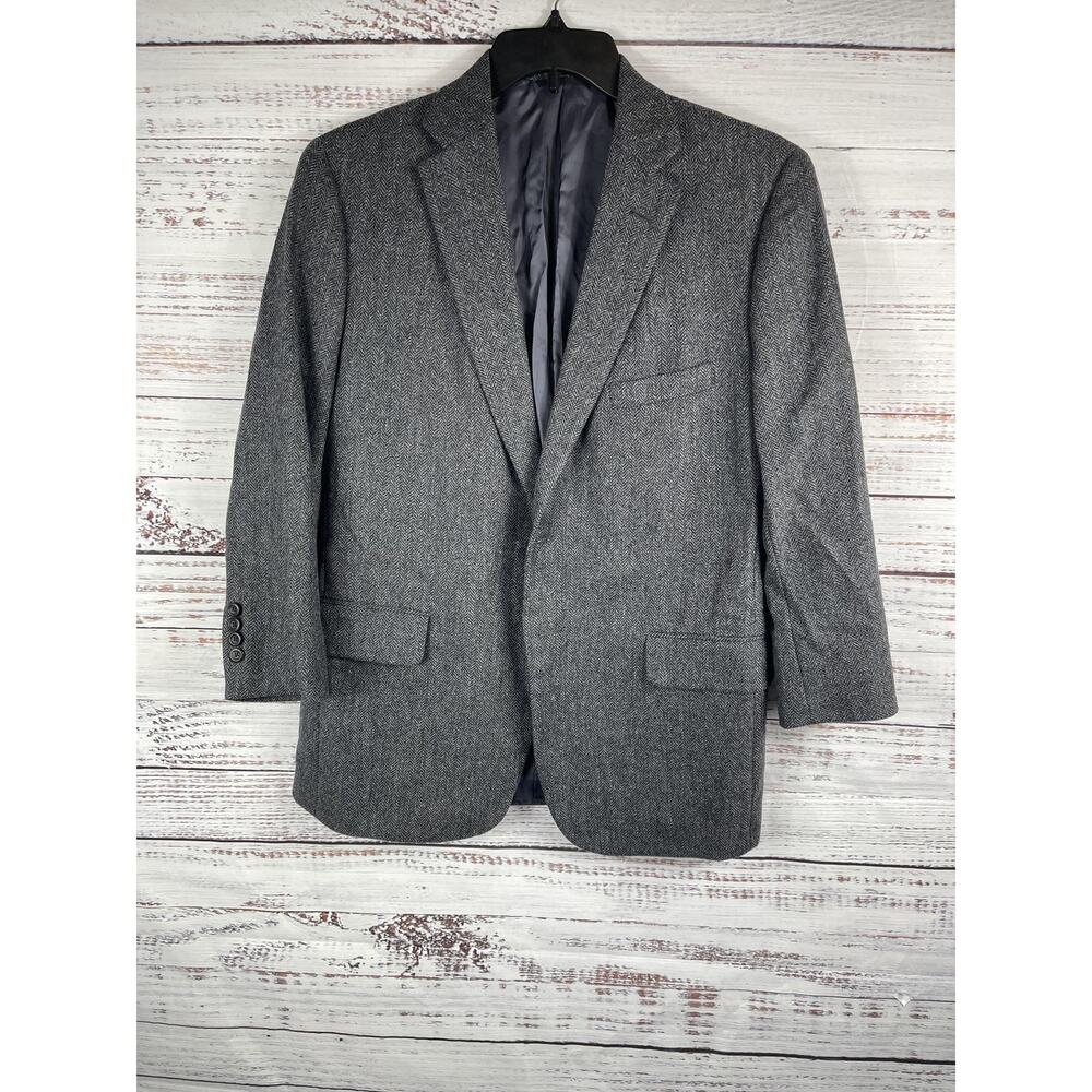 Tom James Blazer Men's Large Wool Herringbone Tweed Sport Coat Executive Collect